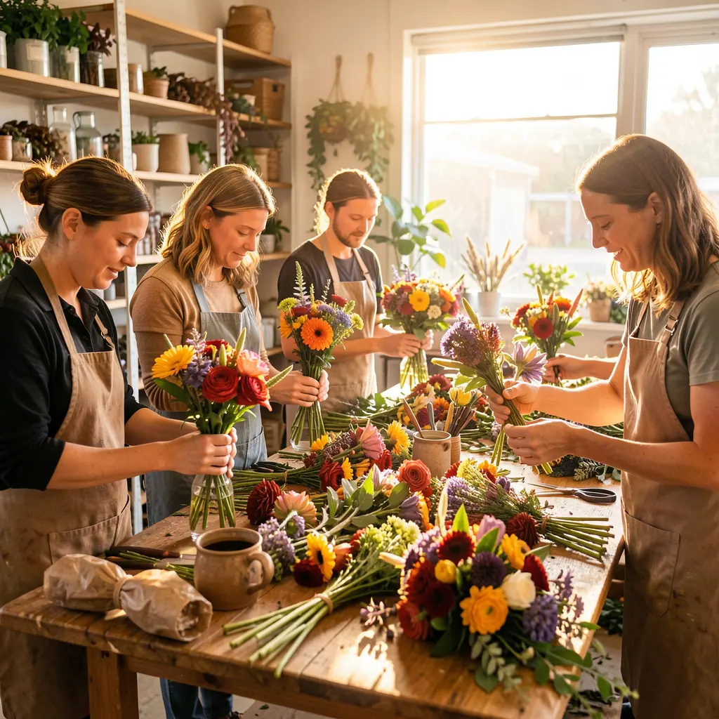 Team working together in the Auckland floristry studio